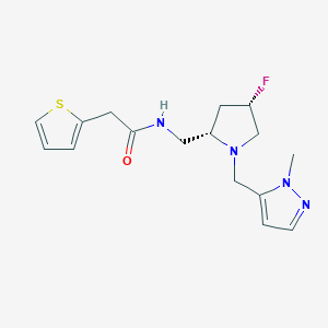 molecular formula C16H21FN4OS B6822508 N-[[(2S,4S)-4-fluoro-1-[(2-methylpyrazol-3-yl)methyl]pyrrolidin-2-yl]methyl]-2-thiophen-2-ylacetamide 