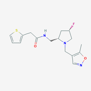 molecular formula C16H20FN3O2S B6822510 N-[[(2S,4S)-4-fluoro-1-[(5-methyl-1,2-oxazol-4-yl)methyl]pyrrolidin-2-yl]methyl]-2-thiophen-2-ylacetamide 