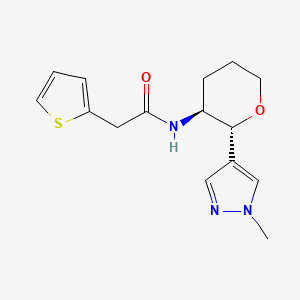 molecular formula C15H19N3O2S B6822519 N-[(2R,3S)-2-(1-methylpyrazol-4-yl)oxan-3-yl]-2-thiophen-2-ylacetamide 