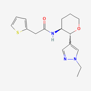 molecular formula C16H21N3O2S B6822531 N-[(2R,3S)-2-(1-ethylpyrazol-4-yl)oxan-3-yl]-2-thiophen-2-ylacetamide 