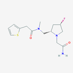 molecular formula C14H20FN3O2S B6822546 N-[[(2S,4S)-1-(2-amino-2-oxoethyl)-4-fluoropyrrolidin-2-yl]methyl]-N-methyl-2-thiophen-2-ylacetamide 