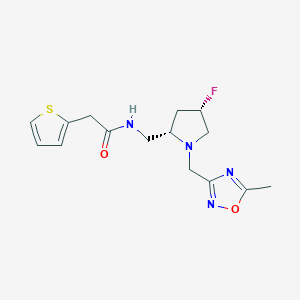 molecular formula C15H19FN4O2S B6822550 N-[[(2S,4S)-4-fluoro-1-[(5-methyl-1,2,4-oxadiazol-3-yl)methyl]pyrrolidin-2-yl]methyl]-2-thiophen-2-ylacetamide 