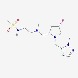 molecular formula C14H26FN5O2S B6822891 N-[2-[[(2S,4S)-4-fluoro-1-[(2-methylpyrazol-3-yl)methyl]pyrrolidin-2-yl]methyl-methylamino]ethyl]methanesulfonamide 