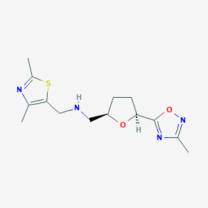molecular formula C14H20N4O2S B6822997 N-[(2,4-dimethyl-1,3-thiazol-5-yl)methyl]-1-[(2R,5S)-5-(3-methyl-1,2,4-oxadiazol-5-yl)oxolan-2-yl]methanamine 