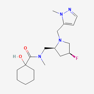 molecular formula C18H29FN4O2 B6823019 N-[[(2S,4S)-4-fluoro-1-[(2-methylpyrazol-3-yl)methyl]pyrrolidin-2-yl]methyl]-1-hydroxy-N-methylcyclohexane-1-carboxamide 