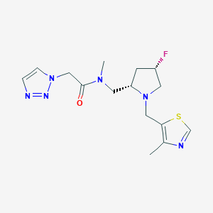 molecular formula C15H21FN6OS B6823209 N-[[(2S,4S)-4-fluoro-1-[(4-methyl-1,3-thiazol-5-yl)methyl]pyrrolidin-2-yl]methyl]-N-methyl-2-(triazol-1-yl)acetamide 