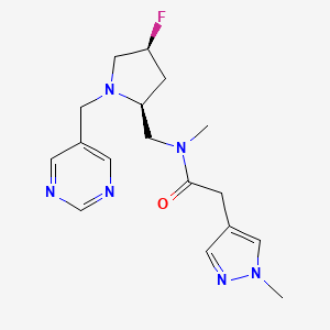 molecular formula C17H23FN6O B6823220 N-[[(2S,4S)-4-fluoro-1-(pyrimidin-5-ylmethyl)pyrrolidin-2-yl]methyl]-N-methyl-2-(1-methylpyrazol-4-yl)acetamide 