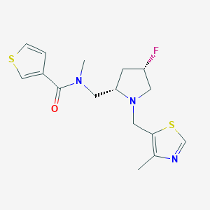 molecular formula C16H20FN3OS2 B6823352 N-[[(2S,4S)-4-fluoro-1-[(4-methyl-1,3-thiazol-5-yl)methyl]pyrrolidin-2-yl]methyl]-N-methylthiophene-3-carboxamide 