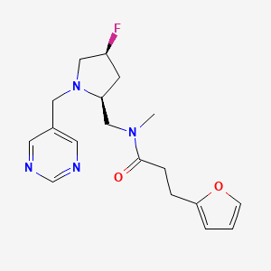 molecular formula C18H23FN4O2 B6823354 N-[[(2S,4S)-4-fluoro-1-(pyrimidin-5-ylmethyl)pyrrolidin-2-yl]methyl]-3-(furan-2-yl)-N-methylpropanamide 