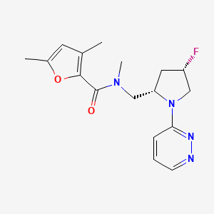 molecular formula C17H21FN4O2 B6823470 N-[[(2S,4S)-4-fluoro-1-pyridazin-3-ylpyrrolidin-2-yl]methyl]-N,3,5-trimethylfuran-2-carboxamide 
