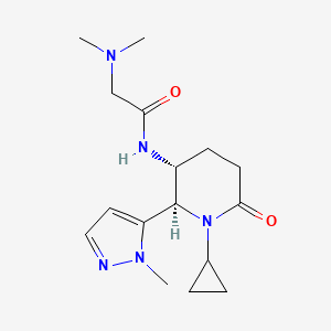 molecular formula C16H25N5O2 B6823676 N-[(2R,3R)-1-cyclopropyl-2-(2-methylpyrazol-3-yl)-6-oxopiperidin-3-yl]-2-(dimethylamino)acetamide 
