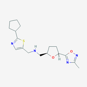 molecular formula C17H24N4O2S B6823781 N-[(2-cyclopentyl-1,3-thiazol-5-yl)methyl]-1-[(2R,5S)-5-(3-methyl-1,2,4-oxadiazol-5-yl)oxolan-2-yl]methanamine 