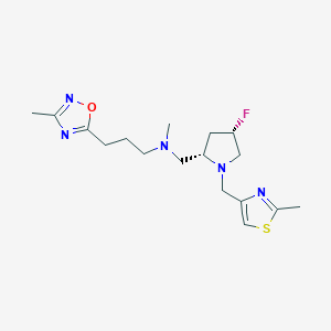molecular formula C17H26FN5OS B6824332 N-[[(2S,4S)-4-fluoro-1-[(2-methyl-1,3-thiazol-4-yl)methyl]pyrrolidin-2-yl]methyl]-N-methyl-3-(3-methyl-1,2,4-oxadiazol-5-yl)propan-1-amine 