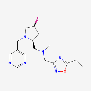 molecular formula C16H23FN6O B6824347 N-[(5-ethyl-1,2,4-oxadiazol-3-yl)methyl]-1-[(2S,4S)-4-fluoro-1-(pyrimidin-5-ylmethyl)pyrrolidin-2-yl]-N-methylmethanamine 