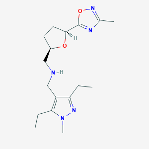 molecular formula C17H27N5O2 B6824380 N-[(3,5-diethyl-1-methylpyrazol-4-yl)methyl]-1-[(2R,5S)-5-(3-methyl-1,2,4-oxadiazol-5-yl)oxolan-2-yl]methanamine 