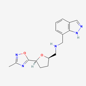 molecular formula C16H19N5O2 B6824441 N-(1H-indazol-7-ylmethyl)-1-[(2R,5S)-5-(3-methyl-1,2,4-oxadiazol-5-yl)oxolan-2-yl]methanamine 