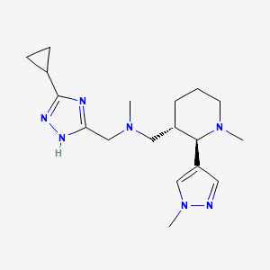 molecular formula C18H29N7 B6824682 N-[(3-cyclopropyl-1H-1,2,4-triazol-5-yl)methyl]-N-methyl-1-[(2R,3S)-1-methyl-2-(1-methylpyrazol-4-yl)piperidin-3-yl]methanamine 