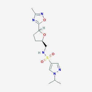 molecular formula C14H21N5O4S B6824733 N-[[(2R,5S)-5-(3-methyl-1,2,4-oxadiazol-5-yl)oxolan-2-yl]methyl]-1-propan-2-ylpyrazole-4-sulfonamide 
