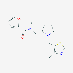 molecular formula C16H20FN3O2S B6824792 N-[[(2S,4S)-4-fluoro-1-[(4-methyl-1,3-thiazol-5-yl)methyl]pyrrolidin-2-yl]methyl]-N-methylfuran-2-carboxamide 