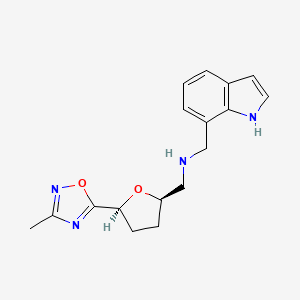 molecular formula C17H20N4O2 B6824805 N-(1H-indol-7-ylmethyl)-1-[(2R,5S)-5-(3-methyl-1,2,4-oxadiazol-5-yl)oxolan-2-yl]methanamine 