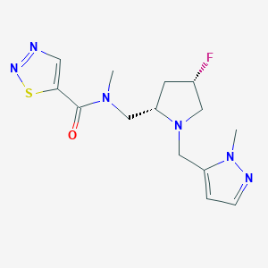molecular formula C14H19FN6OS B6824864 N-[[(2S,4S)-4-fluoro-1-[(2-methylpyrazol-3-yl)methyl]pyrrolidin-2-yl]methyl]-N-methylthiadiazole-5-carboxamide 