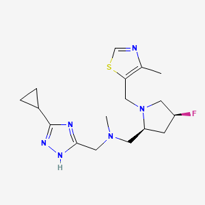 molecular formula C17H25FN6S B6824903 N-[(3-cyclopropyl-1H-1,2,4-triazol-5-yl)methyl]-1-[(2S,4S)-4-fluoro-1-[(4-methyl-1,3-thiazol-5-yl)methyl]pyrrolidin-2-yl]-N-methylmethanamine 