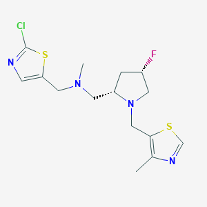 molecular formula C15H20ClFN4S2 B6824911 N-[(2-chloro-1,3-thiazol-5-yl)methyl]-1-[(2S,4S)-4-fluoro-1-[(4-methyl-1,3-thiazol-5-yl)methyl]pyrrolidin-2-yl]-N-methylmethanamine 