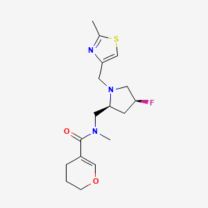 molecular formula C17H24FN3O2S B6824913 N-[[(2S,4S)-4-fluoro-1-[(2-methyl-1,3-thiazol-4-yl)methyl]pyrrolidin-2-yl]methyl]-N-methyl-3,4-dihydro-2H-pyran-5-carboxamide 