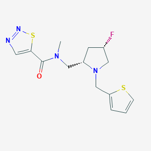 molecular formula C14H17FN4OS2 B6824969 N-[[(2S,4S)-4-fluoro-1-(thiophen-2-ylmethyl)pyrrolidin-2-yl]methyl]-N-methylthiadiazole-5-carboxamide 