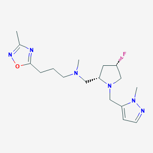 molecular formula C17H27FN6O B6825087 N-[[(2S,4S)-4-fluoro-1-[(2-methylpyrazol-3-yl)methyl]pyrrolidin-2-yl]methyl]-N-methyl-3-(3-methyl-1,2,4-oxadiazol-5-yl)propan-1-amine 