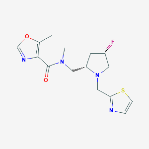 molecular formula C15H19FN4O2S B6825190 N-[[(2S,4S)-4-fluoro-1-(1,3-thiazol-2-ylmethyl)pyrrolidin-2-yl]methyl]-N,5-dimethyl-1,3-oxazole-4-carboxamide 