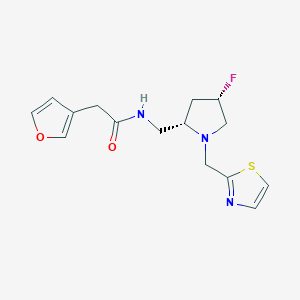 molecular formula C15H18FN3O2S B6825202 N-[[(2S,4S)-4-fluoro-1-(1,3-thiazol-2-ylmethyl)pyrrolidin-2-yl]methyl]-2-(furan-3-yl)acetamide 