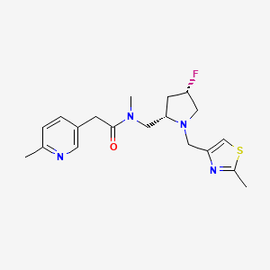 molecular formula C19H25FN4OS B6825376 N-[[(2S,4S)-4-fluoro-1-[(2-methyl-1,3-thiazol-4-yl)methyl]pyrrolidin-2-yl]methyl]-N-methyl-2-(6-methylpyridin-3-yl)acetamide 