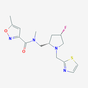 molecular formula C15H19FN4O2S B6825434 N-[[(2S,4S)-4-fluoro-1-(1,3-thiazol-2-ylmethyl)pyrrolidin-2-yl]methyl]-N,5-dimethyl-1,2-oxazole-3-carboxamide 