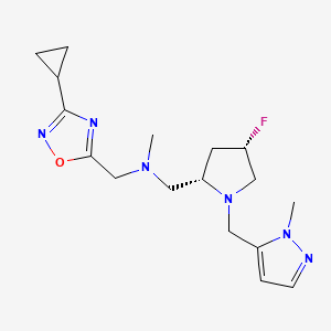 molecular formula C17H25FN6O B6825502 N-[(3-cyclopropyl-1,2,4-oxadiazol-5-yl)methyl]-1-[(2S,4S)-4-fluoro-1-[(2-methylpyrazol-3-yl)methyl]pyrrolidin-2-yl]-N-methylmethanamine 