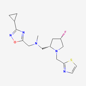 molecular formula C16H22FN5OS B6825564 N-[(3-cyclopropyl-1,2,4-oxadiazol-5-yl)methyl]-1-[(2S,4S)-4-fluoro-1-(1,3-thiazol-2-ylmethyl)pyrrolidin-2-yl]-N-methylmethanamine 