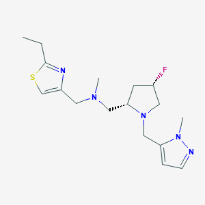 molecular formula C17H26FN5S B6825601 N-[(2-ethyl-1,3-thiazol-4-yl)methyl]-1-[(2S,4S)-4-fluoro-1-[(2-methylpyrazol-3-yl)methyl]pyrrolidin-2-yl]-N-methylmethanamine 