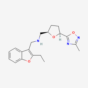molecular formula C19H23N3O3 B6825676 N-[(2-ethyl-1-benzofuran-3-yl)methyl]-1-[(2R,5S)-5-(3-methyl-1,2,4-oxadiazol-5-yl)oxolan-2-yl]methanamine 