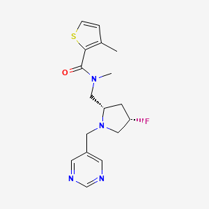 molecular formula C17H21FN4OS B6825694 N-[[(2S,4S)-4-fluoro-1-(pyrimidin-5-ylmethyl)pyrrolidin-2-yl]methyl]-N,3-dimethylthiophene-2-carboxamide 