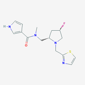 molecular formula C15H19FN4OS B6825741 N-[[(2S,4S)-4-fluoro-1-(1,3-thiazol-2-ylmethyl)pyrrolidin-2-yl]methyl]-N-methyl-1H-pyrrole-3-carboxamide 