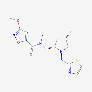 molecular formula C15H19FN4O3S B6825745 N-[[(2S,4S)-4-fluoro-1-(1,3-thiazol-2-ylmethyl)pyrrolidin-2-yl]methyl]-3-methoxy-N-methyl-1,2-oxazole-5-carboxamide 