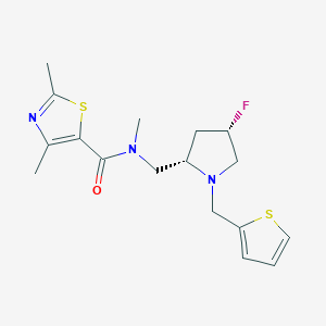 molecular formula C17H22FN3OS2 B6825779 N-[[(2S,4S)-4-fluoro-1-(thiophen-2-ylmethyl)pyrrolidin-2-yl]methyl]-N,2,4-trimethyl-1,3-thiazole-5-carboxamide 