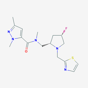 molecular formula C16H22FN5OS B6825840 N-[[(2S,4S)-4-fluoro-1-(1,3-thiazol-2-ylmethyl)pyrrolidin-2-yl]methyl]-N,2,5-trimethylpyrazole-3-carboxamide 