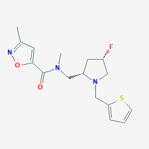 molecular formula C16H20FN3O2S B6825855 N-[[(2S,4S)-4-fluoro-1-(thiophen-2-ylmethyl)pyrrolidin-2-yl]methyl]-N,3-dimethyl-1,2-oxazole-5-carboxamide 