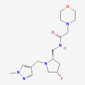 molecular formula C16H26FN5O2 B6825877 N-[[(2S,4S)-4-fluoro-1-[(1-methylpyrazol-4-yl)methyl]pyrrolidin-2-yl]methyl]-2-morpholin-4-ylacetamide 