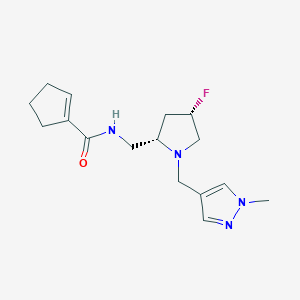 molecular formula C16H23FN4O B6826003 N-[[(2S,4S)-4-fluoro-1-[(1-methylpyrazol-4-yl)methyl]pyrrolidin-2-yl]methyl]cyclopentene-1-carboxamide 