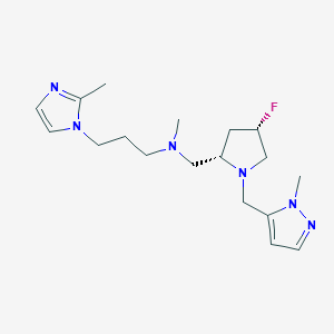 molecular formula C18H29FN6 B6826054 N-[[(2S,4S)-4-fluoro-1-[(2-methylpyrazol-3-yl)methyl]pyrrolidin-2-yl]methyl]-N-methyl-3-(2-methylimidazol-1-yl)propan-1-amine 