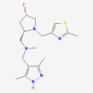 molecular formula C17H26FN5S B6826062 N-[(3,5-dimethyl-1H-pyrazol-4-yl)methyl]-1-[(2S,4S)-4-fluoro-1-[(2-methyl-1,3-thiazol-4-yl)methyl]pyrrolidin-2-yl]-N-methylmethanamine 