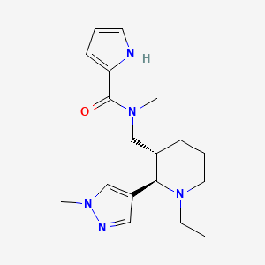 molecular formula C18H27N5O B6826120 N-[[(2R,3S)-1-ethyl-2-(1-methylpyrazol-4-yl)piperidin-3-yl]methyl]-N-methyl-1H-pyrrole-2-carboxamide 