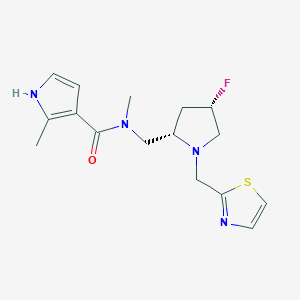 molecular formula C16H21FN4OS B6826172 N-[[(2S,4S)-4-fluoro-1-(1,3-thiazol-2-ylmethyl)pyrrolidin-2-yl]methyl]-N,2-dimethyl-1H-pyrrole-3-carboxamide 